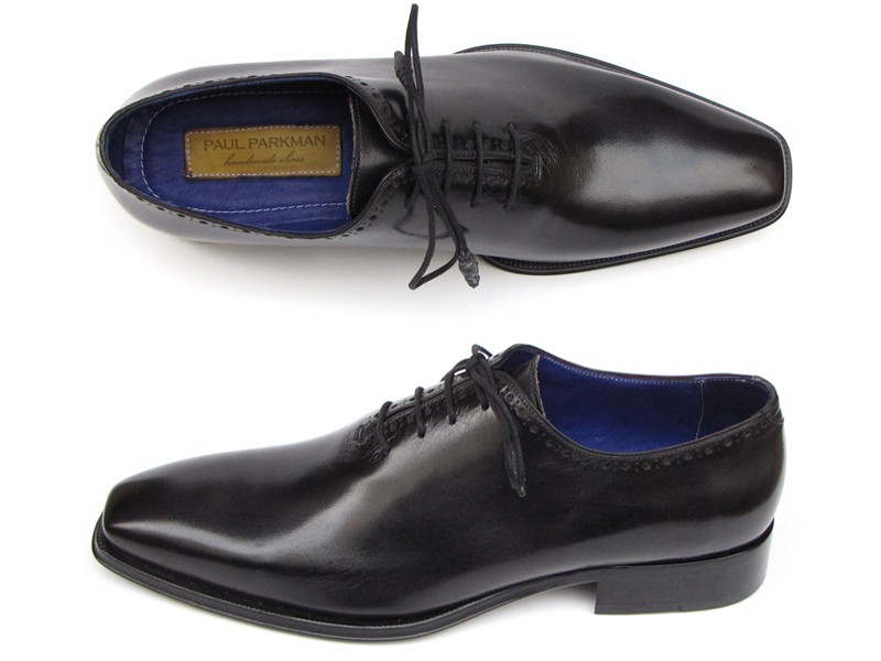 Paul Parkman 025 Black Genuine Leather Oxford Whole-Cut Shoes